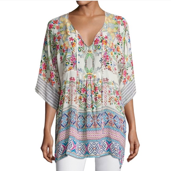 Johnny Was | Tops | Johnny Was Floral Spring Tie Neck Top Bias Blouse ...